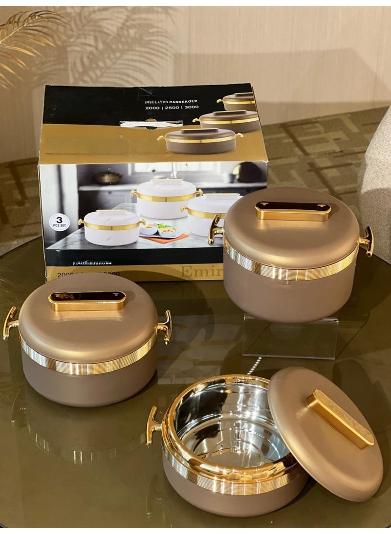 3-piece stainless steel food container set, 3 sizes (2000-2500-3000 ml)